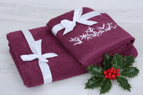 Törölköző és fürdőlepedő szett LUNO borvörös