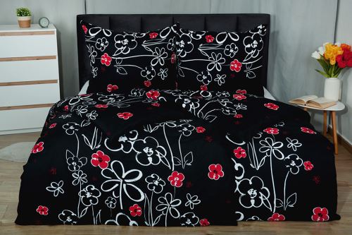Krepp ágyneműhuzat mikroszálas hosszított FLEUR fekete
