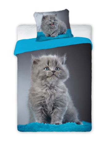Pamut ágyneműhuzat nyomtatott szürke cica