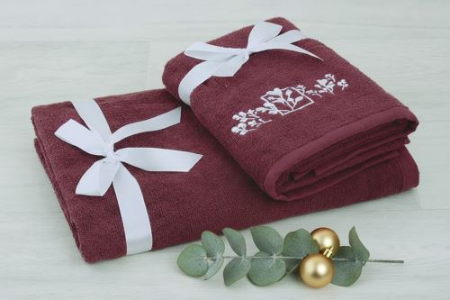 Törölköző és fürdőlepedő szett LIPTO borvörös